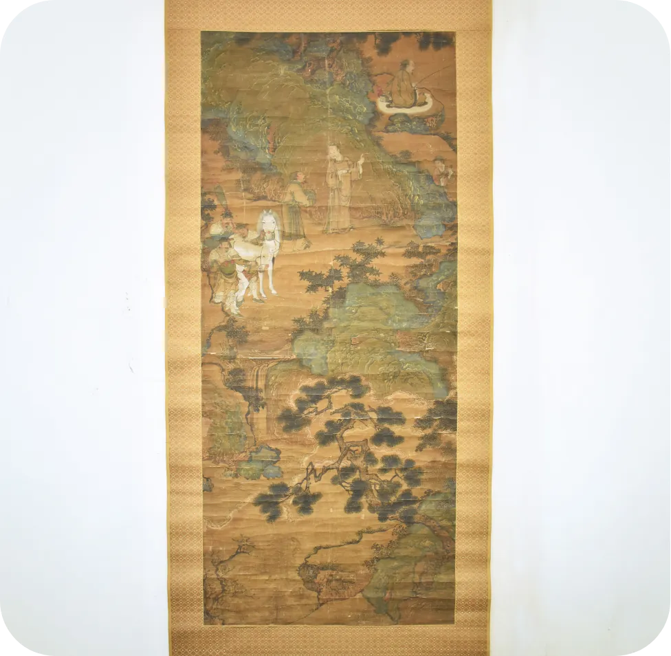 邨松雲外蓮の図 紙本掛軸