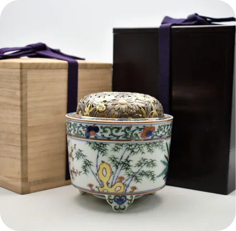 三浦竹泉造四君子高肉透彫純銀火屋香炉